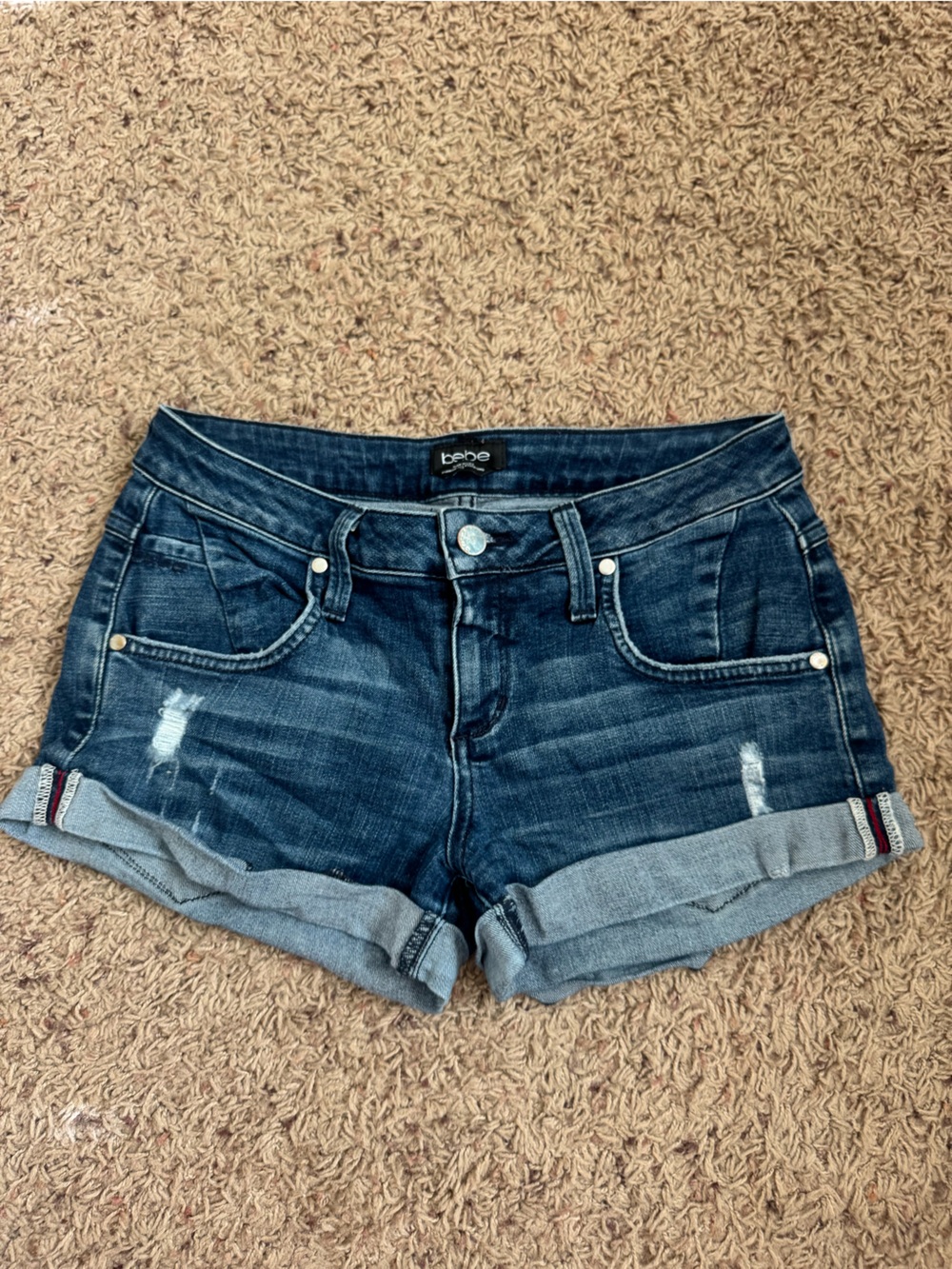 Bebe Dark Blue Rolled Cuff Denim Shorts size 26